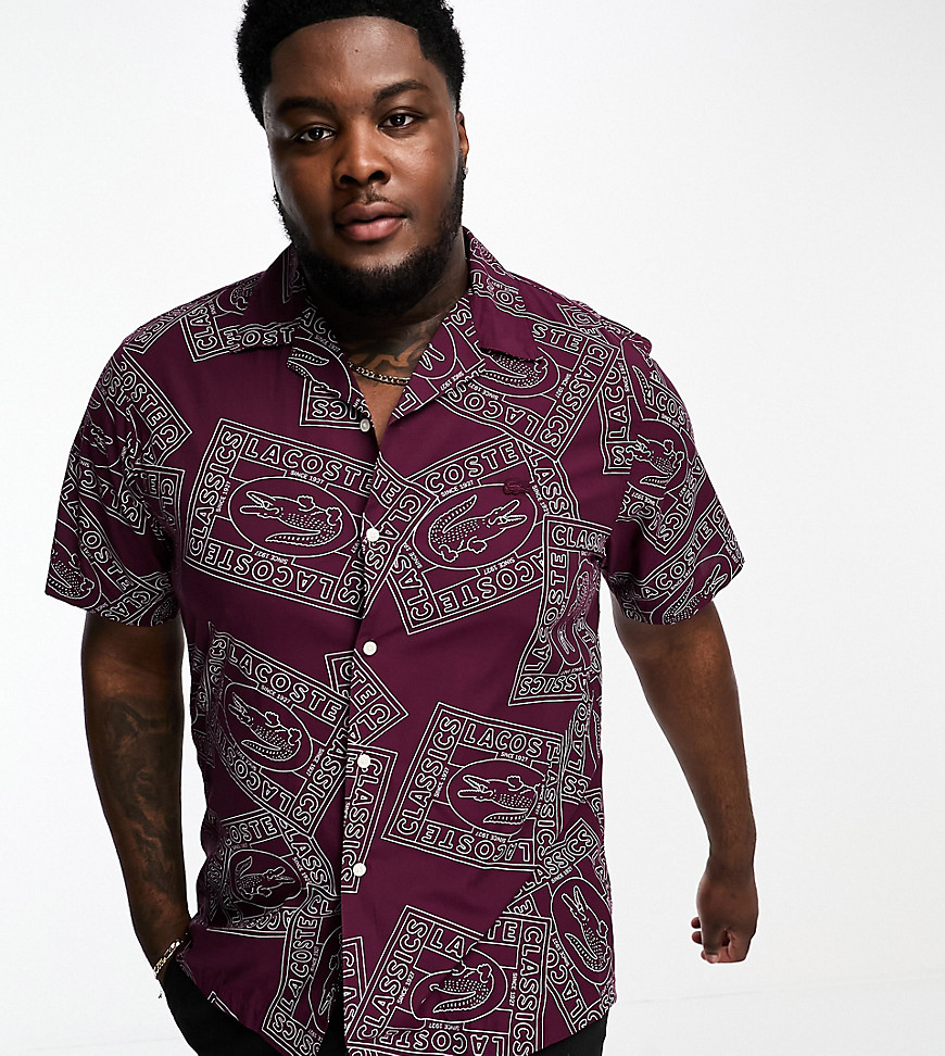Lacoste Plus Short Sleeve Printed Shirt In Burgundy-red