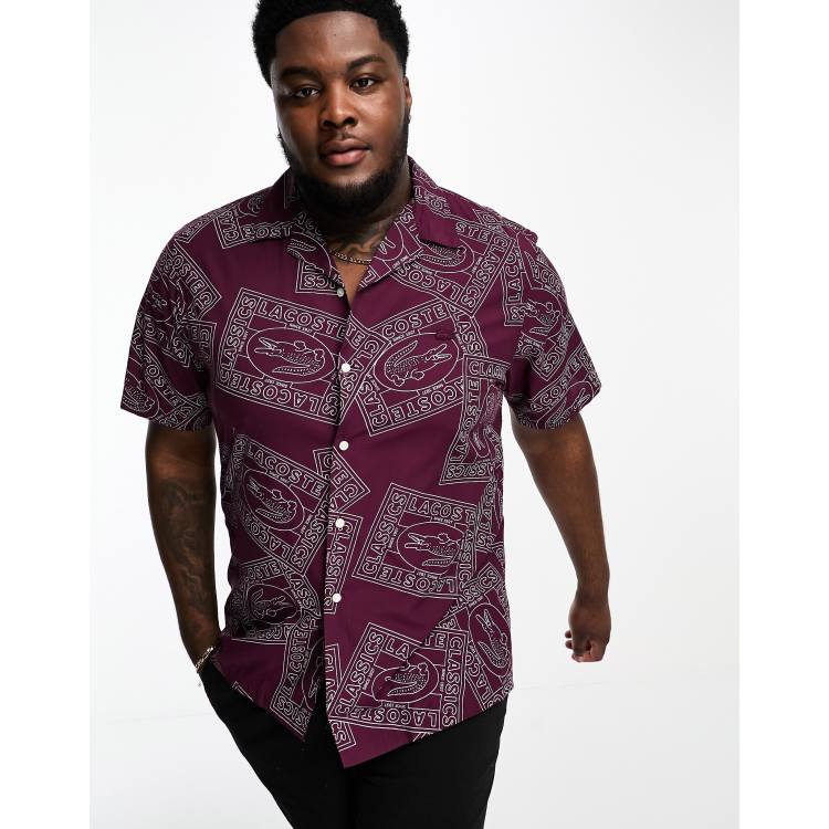 Lacoste plus short sleeve printed shirt in burgundy ASOS