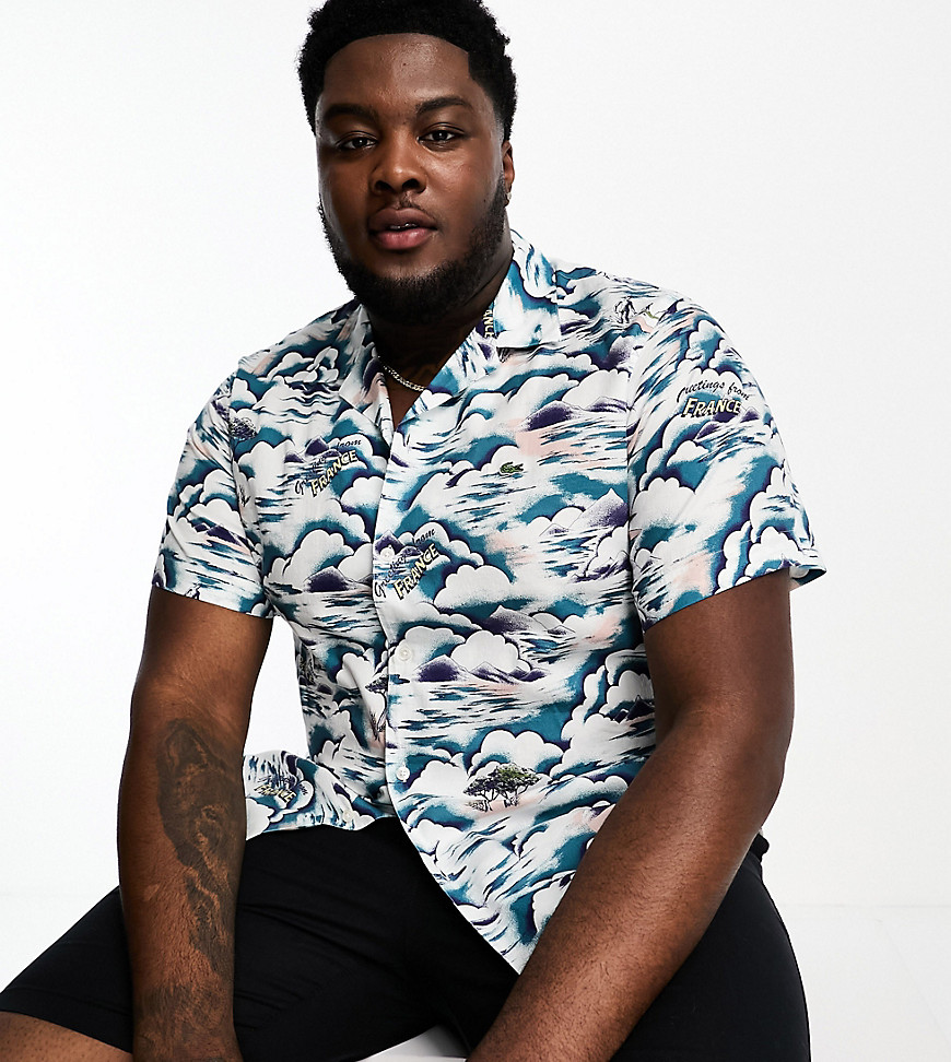 Lacoste plus short sleeve printed shirt in navy