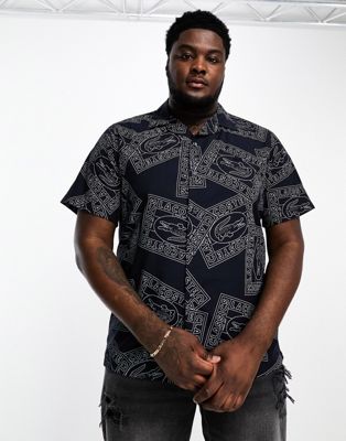 Lacoste Plus short sleeve printed shirt in navy - ASOS Price Checker