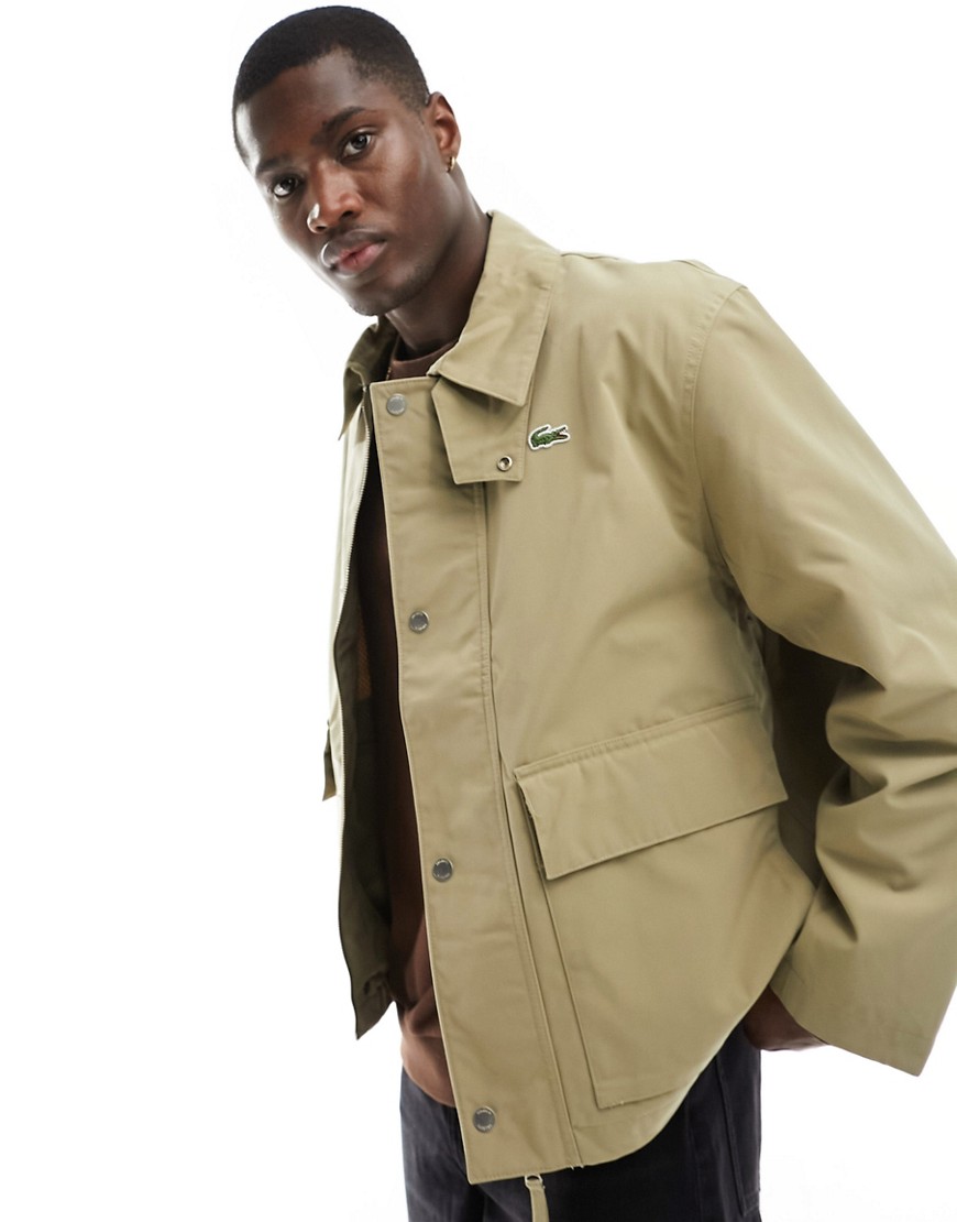 Lacoste pocket detail harrington jacket in beige-Neutral