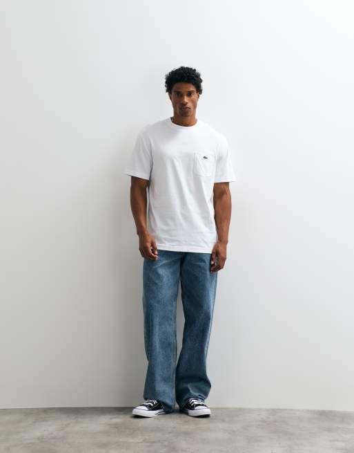 Lacoste pocket short sleeve logo t-shirt in white, 3 of 5