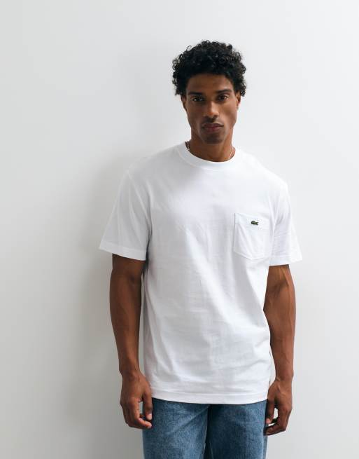 Lacoste pocket short sleeve logo t-shirt in white, 5 of 5