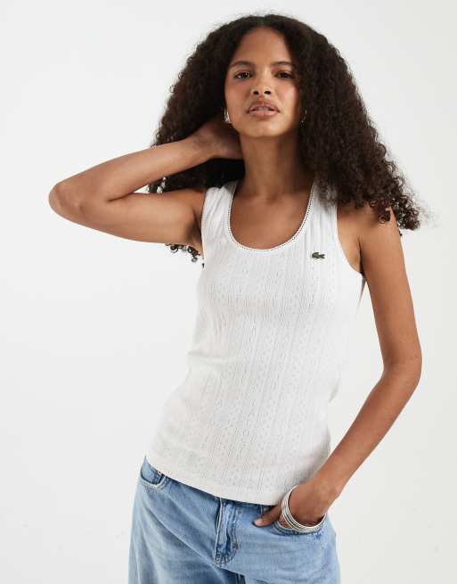 Lacoste pointelle tank top in white, 3 of 4