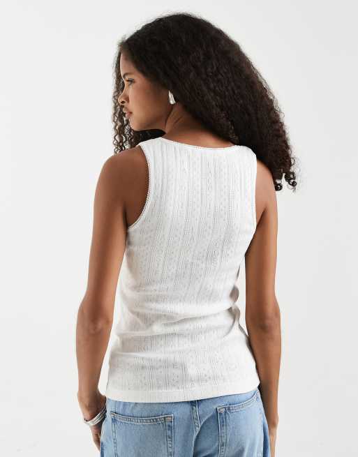 Lacoste pointelle tank top in white, 4 of 4
