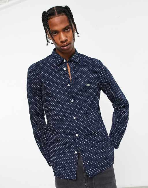 Lacoste polka dot long sleeve shirt in navy