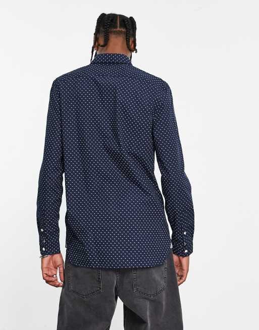 Lacoste polka dot long sleeve shirt in navy