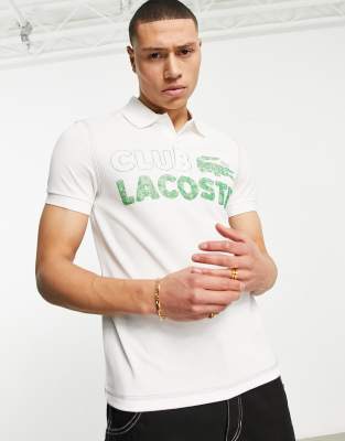 Lacoste club polo shirt in white with front graphics - ASOS Price Checker