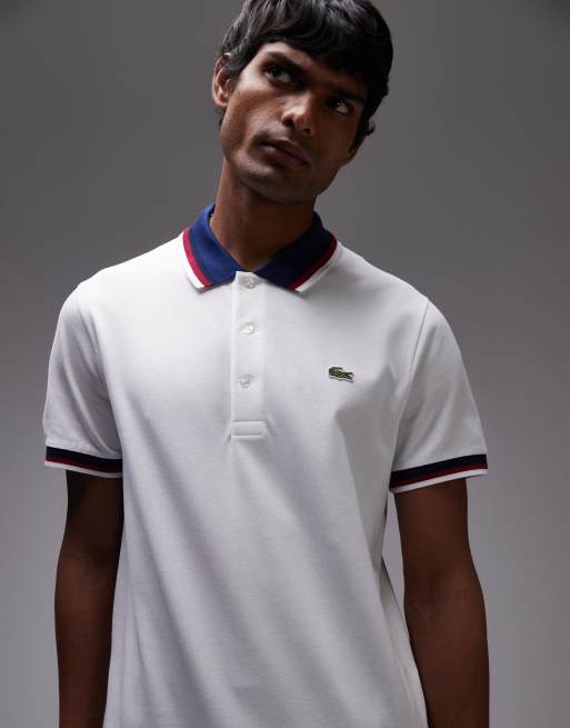 Lacoste Polo bianca con colletto a contrasto ASOS