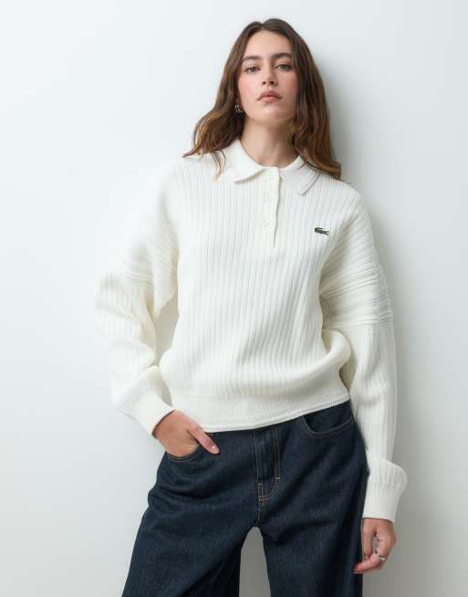 Lacoste polo de punto de algodón con detalle de textura en crema, 5 de 5