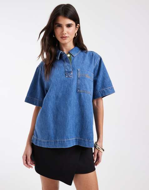 Lacoste polo oversize leggero in denim blu - view 1