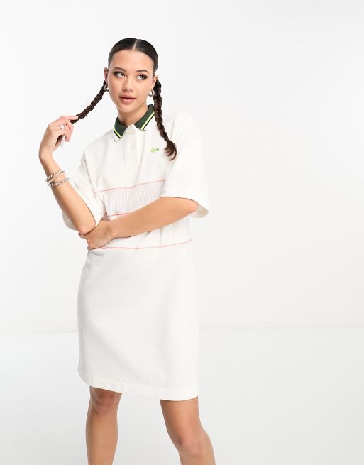 Lacoste polo shirt dress in white with contrast collar