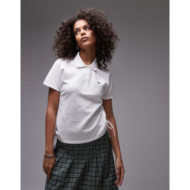 Lacoste polo shirt in white with ruched side seam detail | ASOS