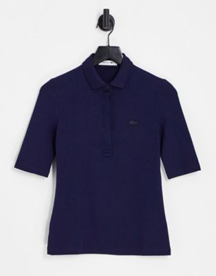 Lacoste polo shirt with 3/4 length sleeve in navy