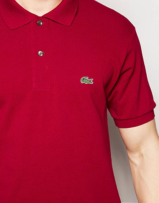 Lacoste Polo Shirt with Croc Logo In Classic Regular Fit in Bordeaux | ASOS