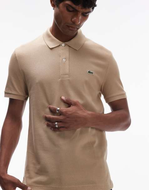 Lacoste - Polo slim in piqué beige - view 1