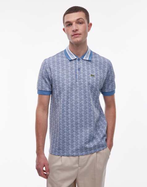 Lacoste – Poloshirt in Hellblau mit Monogramm-Muster - view 1