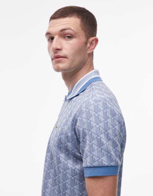 Lacoste – Poloshirt in Hellblau mit Monogramm-Muster, 4 von 5