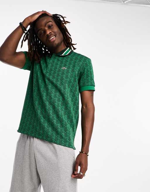 Lacoste - Poloshirt met logo en abstracte print in donkergroen
