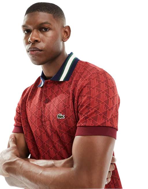 Lacoste - Poloshirt met logo en abstracte print in donkerrood