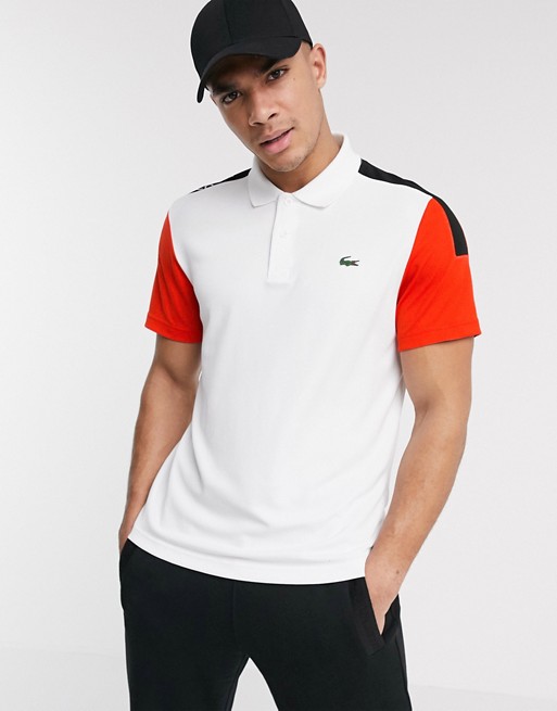 Lacoste poly polo with color blocking in white | ASOS