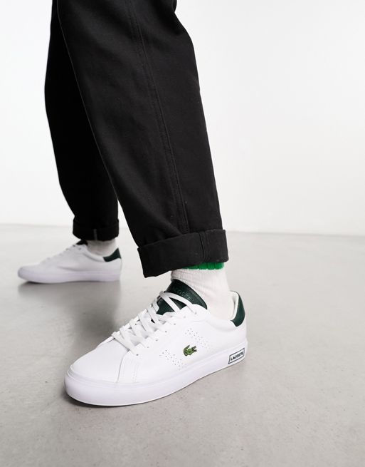Lacoste Powercourt 2.0 trainers in white green | ASOS