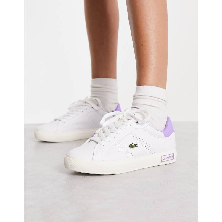 Lacoste 2.0 white leather sneakers with purple back tab | ASOS