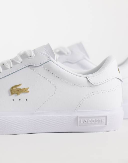 Lacoste Powercourt gold accent sneakers in white, 2 of 5