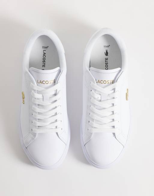 Lacoste Powercourt gold accent sneakers in white, 3 of 5
