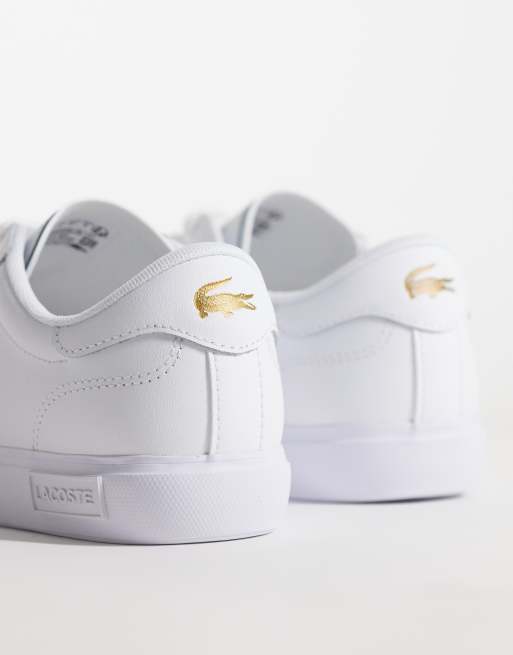 Lacoste powercourt gold accent trainer in white, 4 of 5
