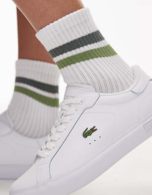Lacoste powercourt leather logo sneakers in white ASOS