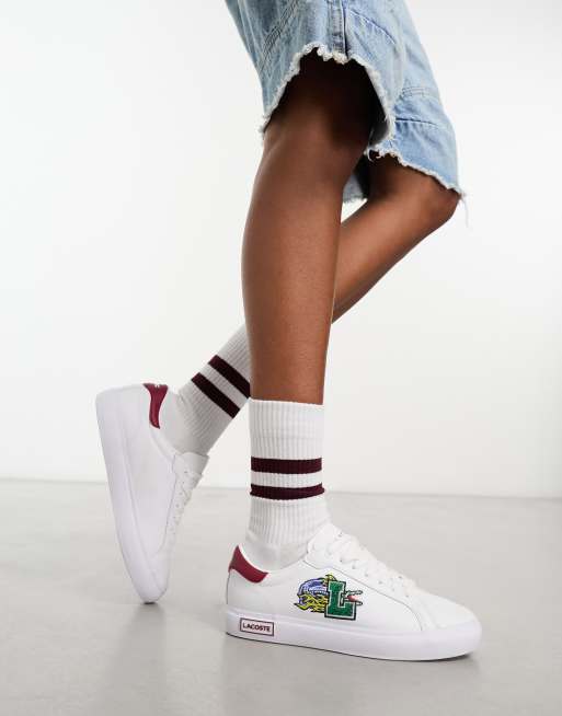 Lacoste Powercourt sneakers in white and burgundy