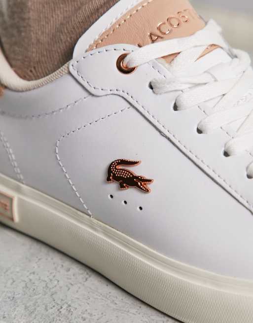 Lacoste white and on sale rose gold trainers