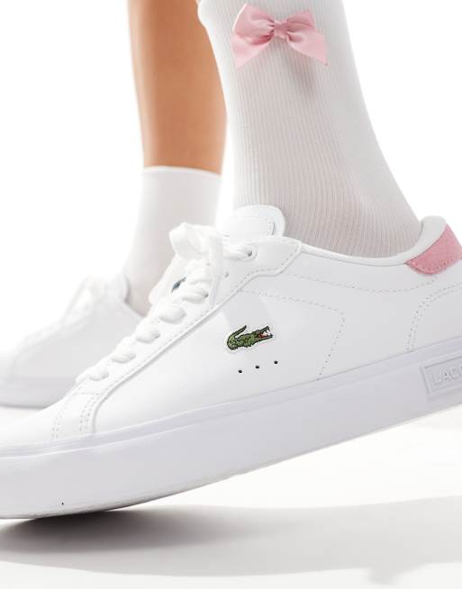 Lacoste powercourt trainer in white light pink ASOS