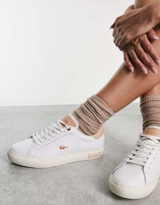 Lacoste white and store rose gold trainers