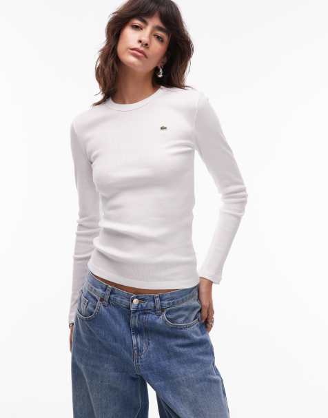 Lacoste – Prążkowany biały T-shirt z logo - view 1