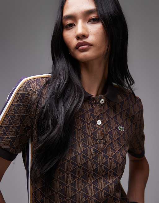 Lacoste printed polo shirt in brown | ASOS