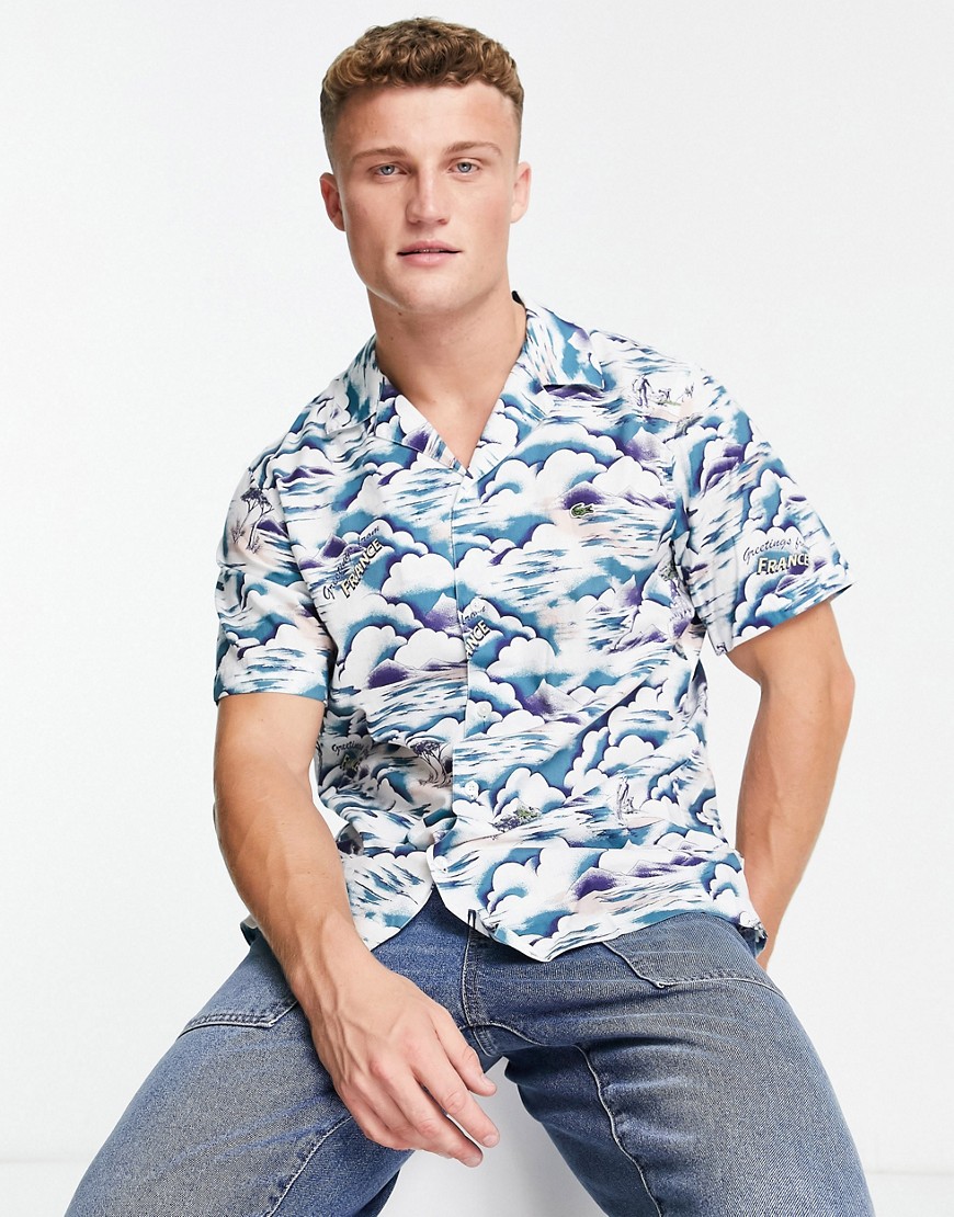 lacoste printed short sleeve shirt in white