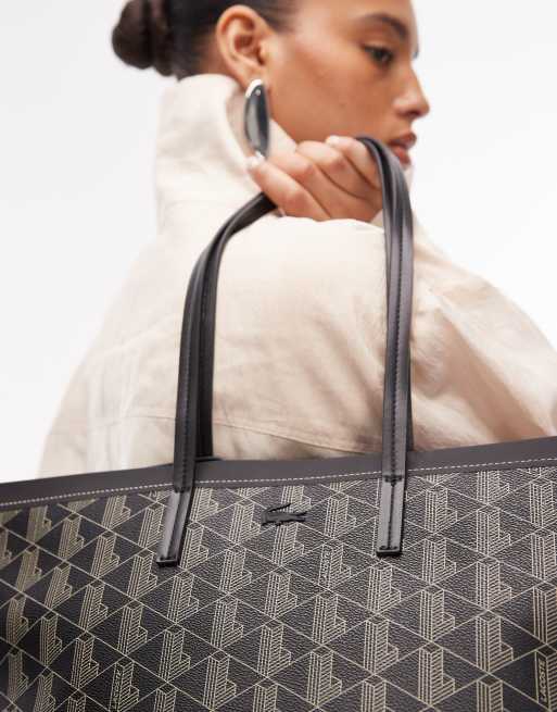 Lacoste printed shoulder tote in black/brown, 4 of 4