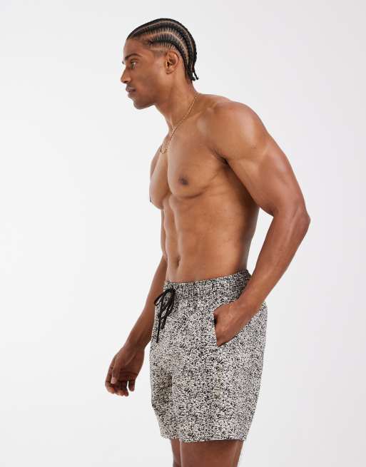 Lacoste printed swim shorts in ecru & brown, 3 of 5