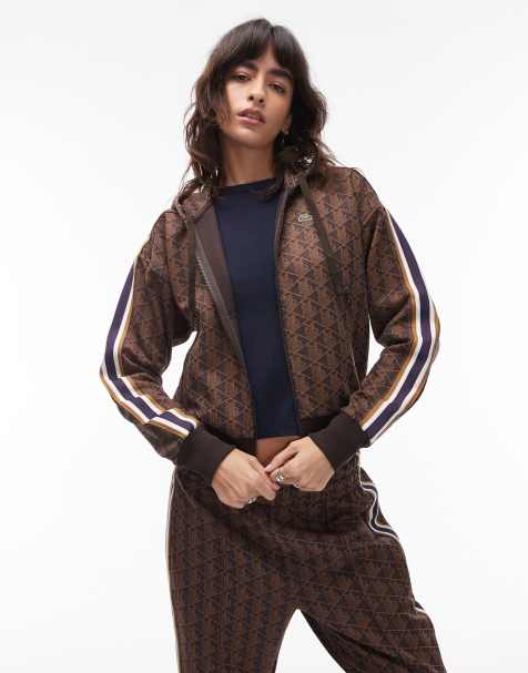 Lacoste printed zip through sweatshirt in brown (part of a set) - view 1