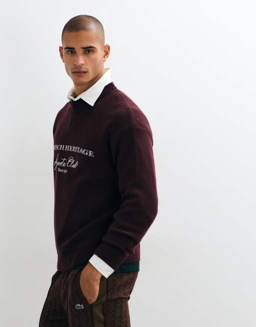 Lacoste pull col rond en mélange de laine jacquard avec motif au dos, bordeaux, 5 de 5