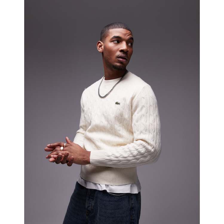 Lacoste Pull en maille torsadée Blanc ASOS