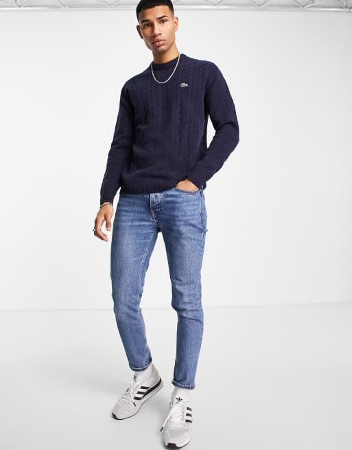 Lacoste Pull en maille torsad e Bleu marine