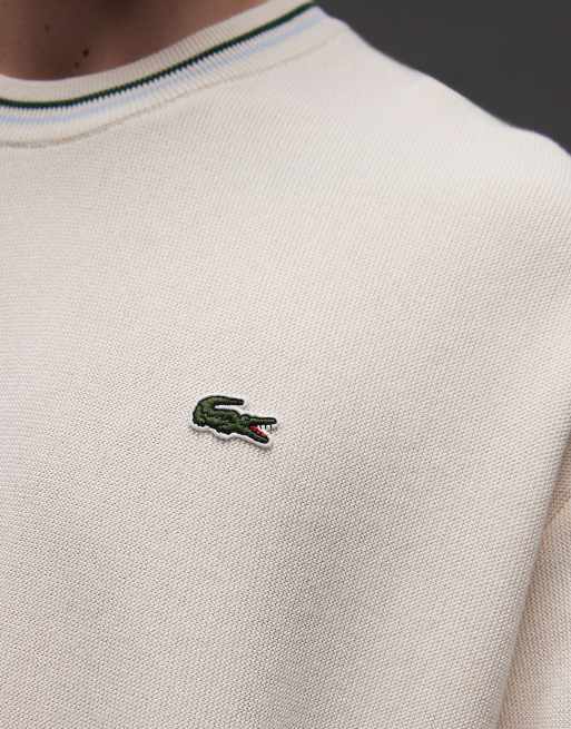 Lacoste - Pull ras de cou à manches longues et liseré - Blanc, 2 de 4