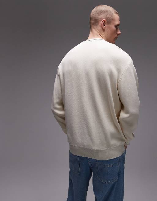 Lacoste - Pull ras de cou à manches longues et liseré - Blanc, 4 de 4
