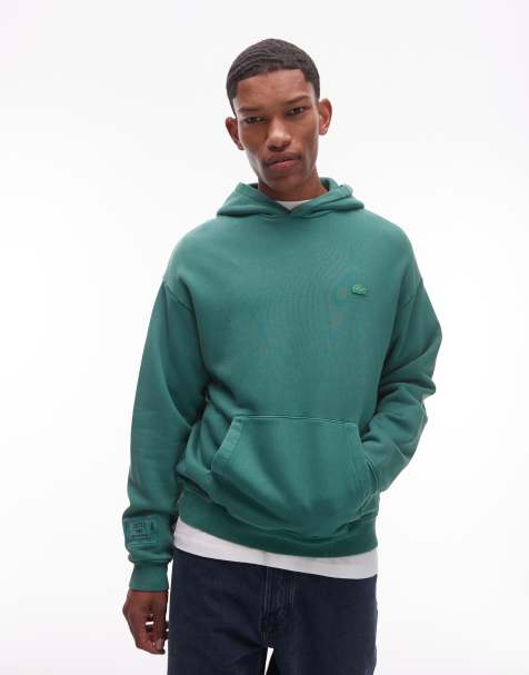 Lacoste pullover hoodie in overdyed green - view 1
