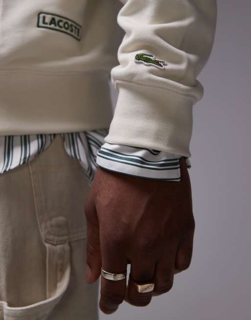 Lacoste pullover hoodie in white with chest and back print, 4 of 4