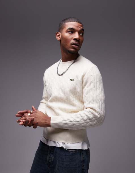 Lacoste – Pullover in Weiß mit Zopfmuster - view 1