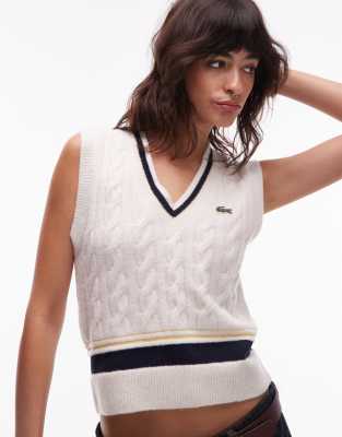 Lacoste - Pullunder in Creme-Weiß